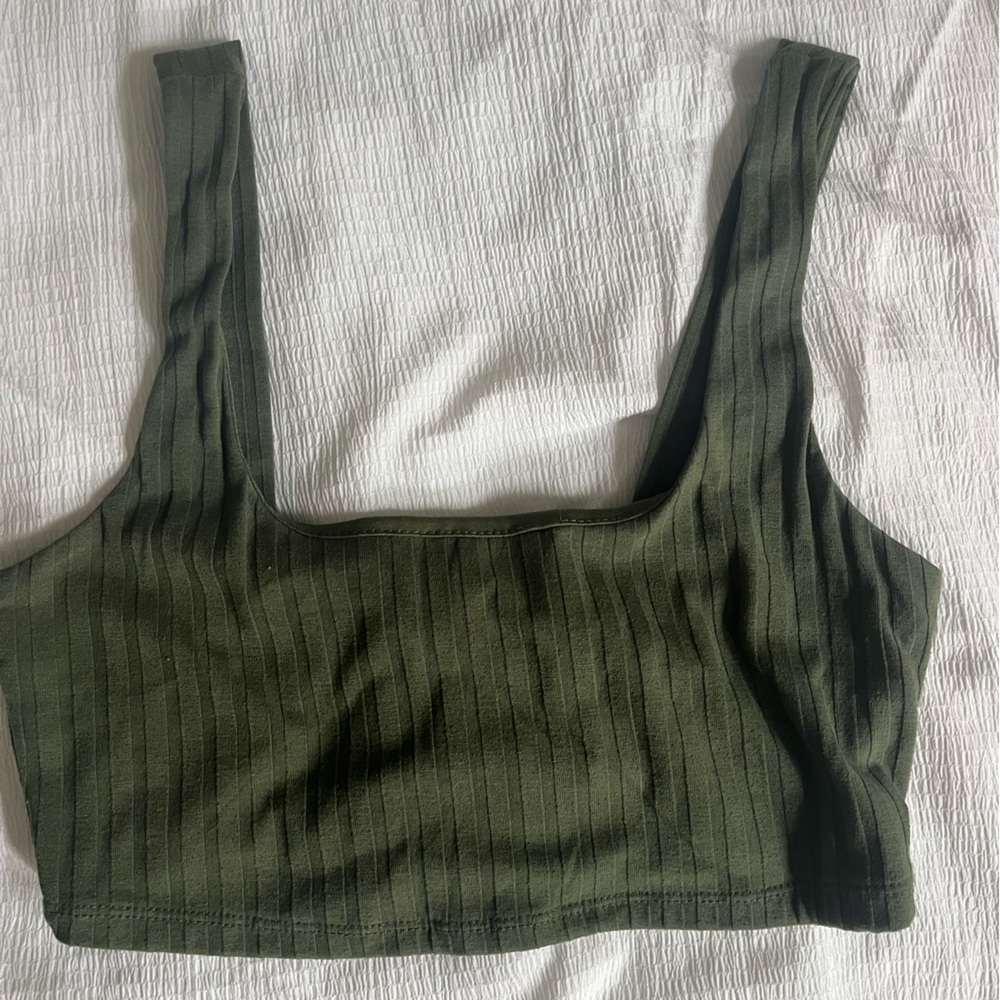 Army Green Ribbed Crop Top